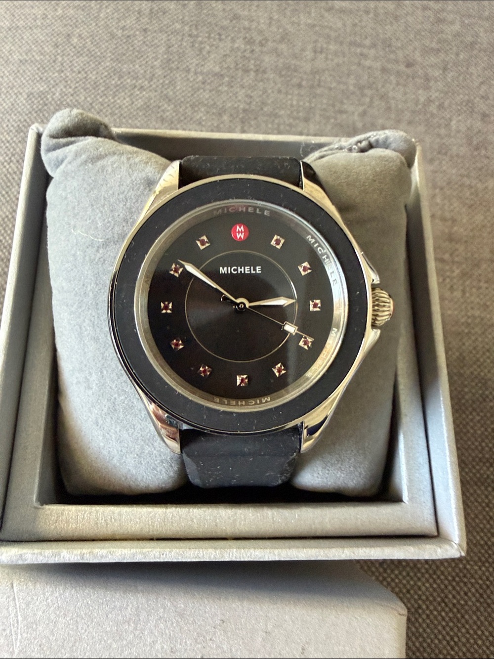 Michele Black Dial watch with Silver-Tone Case